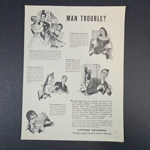 1949 Listerine‎ Antiseptic Vintage Print Ad Man Trouble Dating Couples Mouthwash